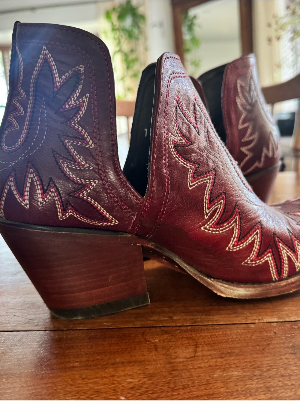 Ariat Red Burgundy Western Ankle Boots with White Stitching - Picture 9 of 9
